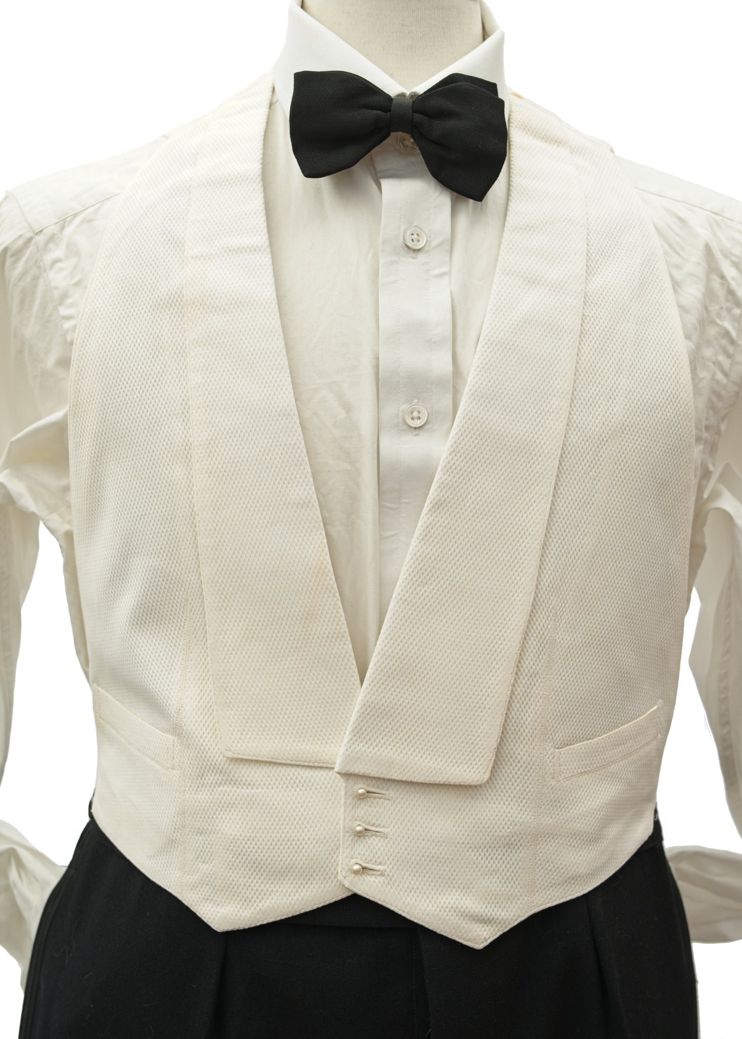 Vintage Formal White Marcella Belted Waistcoat • 40" Semi Stiff