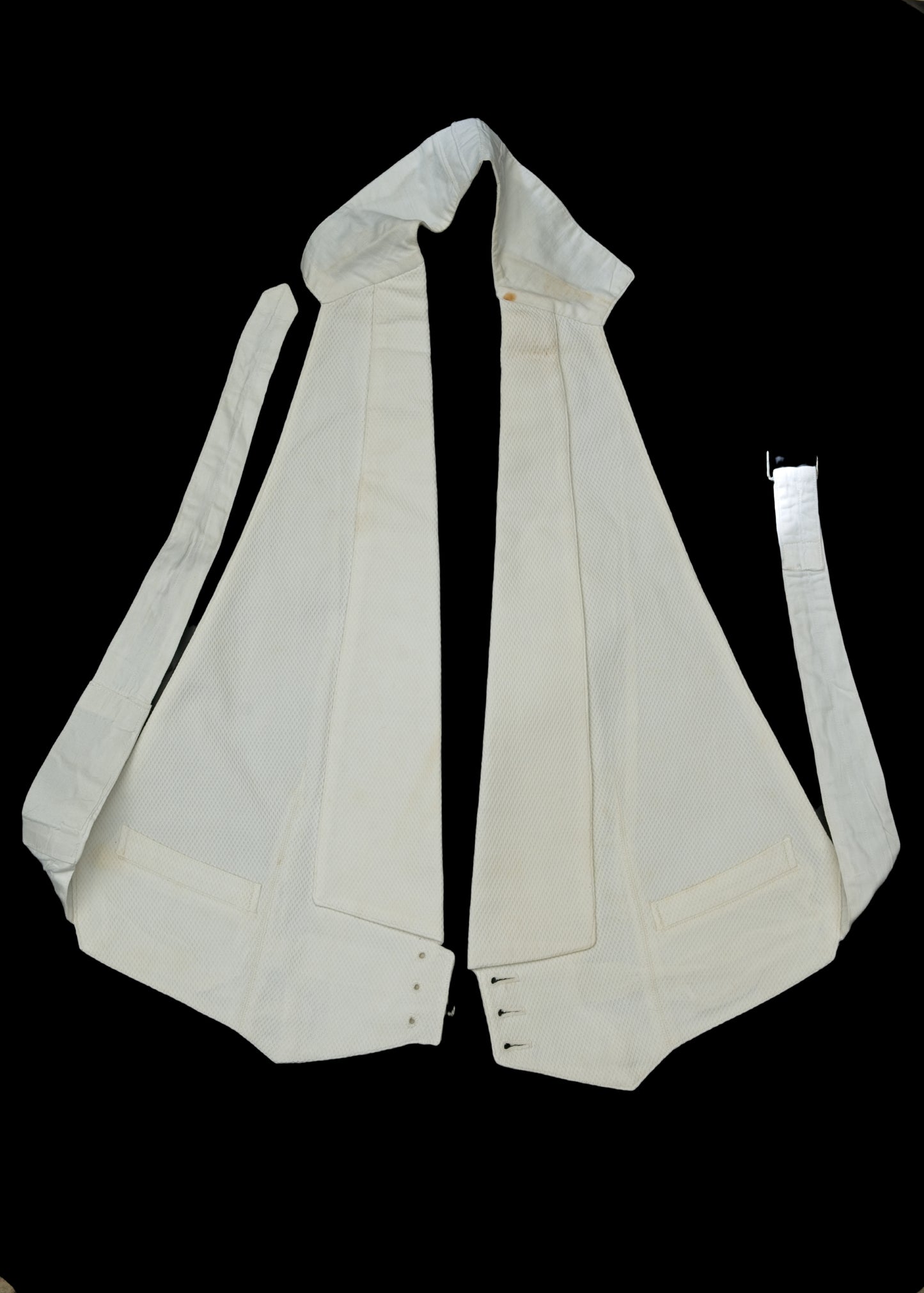 Vintage 1910s Formal White Marcella Belted Waistcoat • 40" Semi Stiff