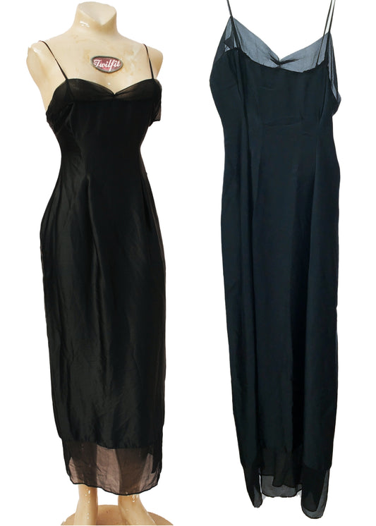 Vintage 20s Black Silk & Georgette Slip • Slip Dress • XS