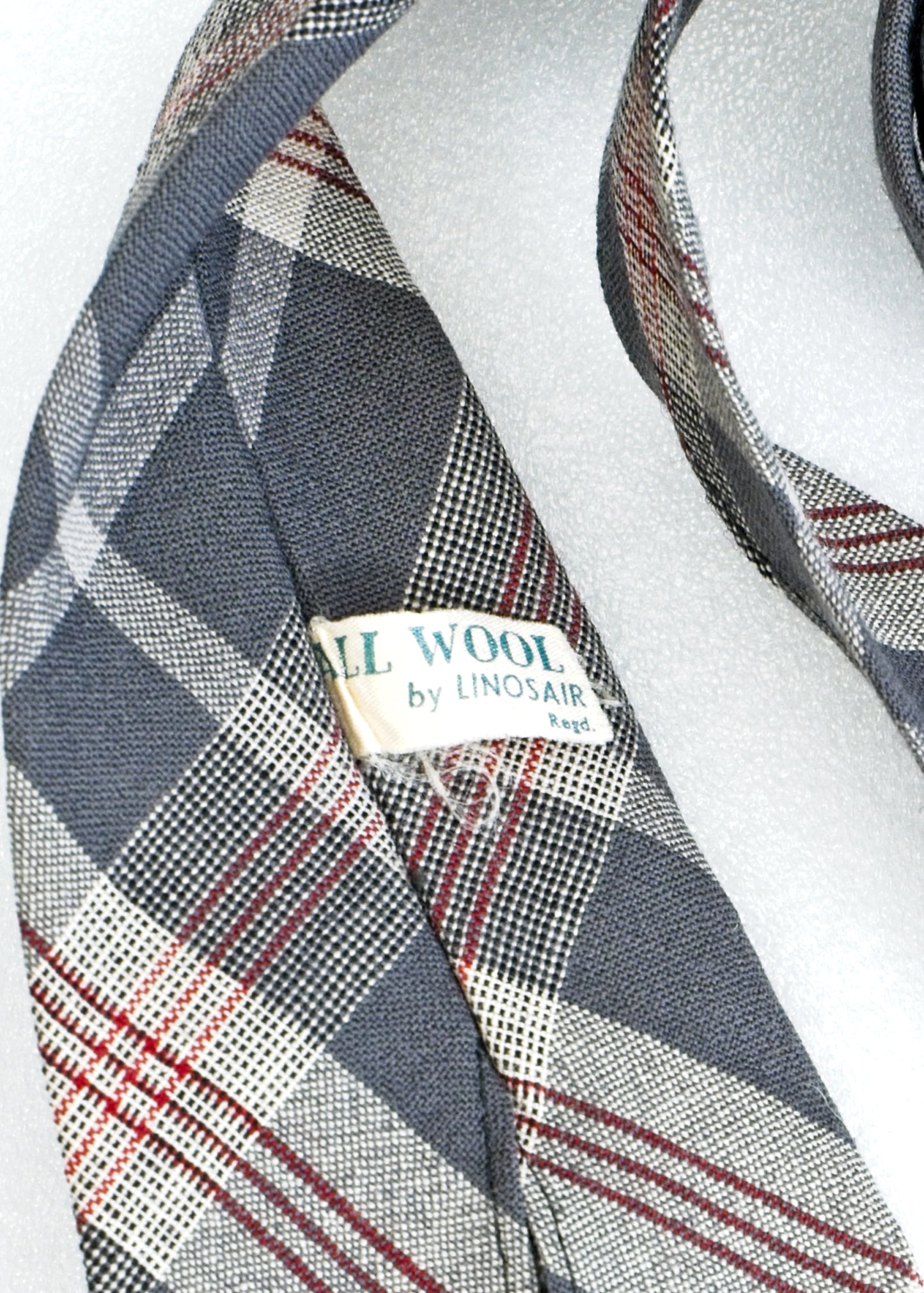Vintage 40s Grey Plaid Wool Neck Tie • Linosair