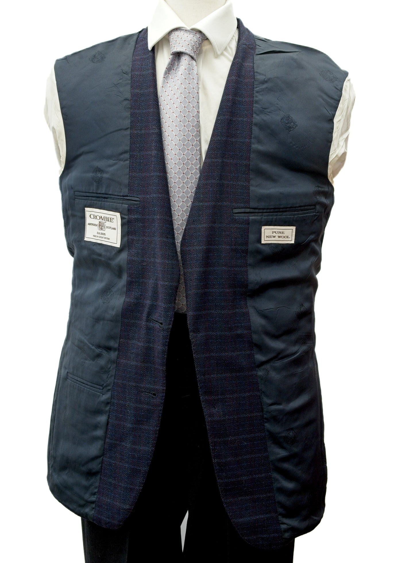 Men's Preloved Blue Check Wool Crombie Jacket Blazer 40" Regular