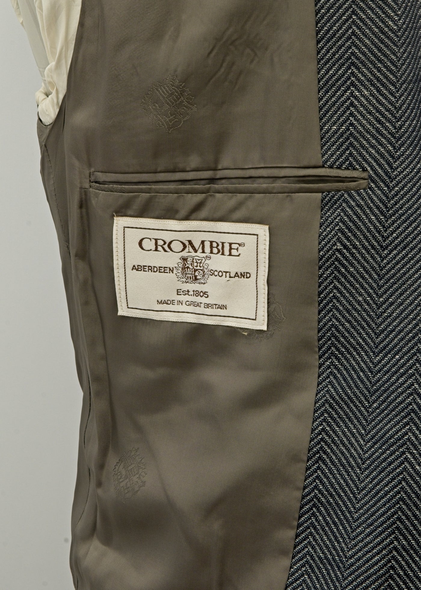 Men's Preloved Grey Herringbone Crombie Jacket Blazer 40" Regular