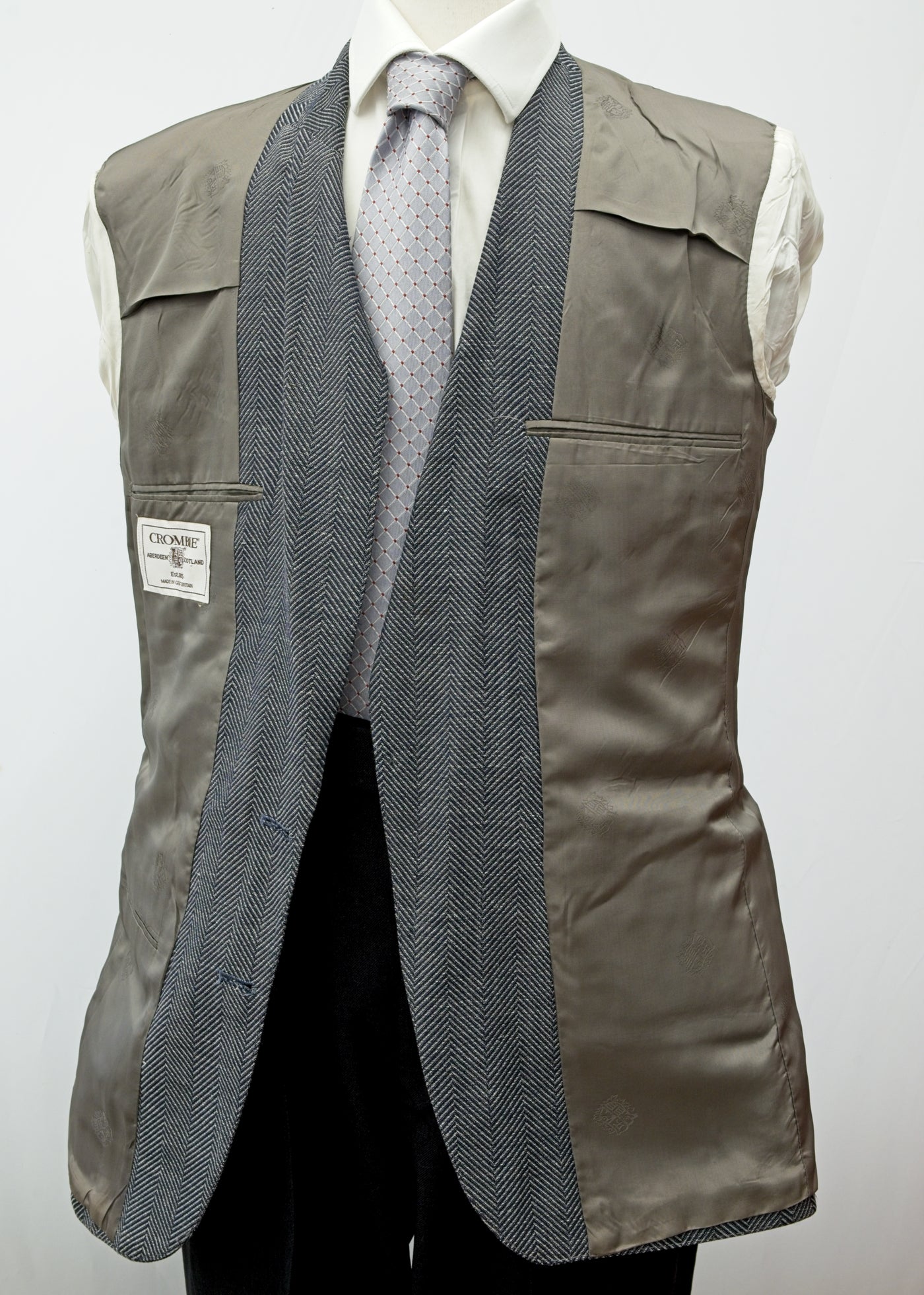 Men's Preloved Grey Herringbone Crombie Jacket Blazer 40" Regular