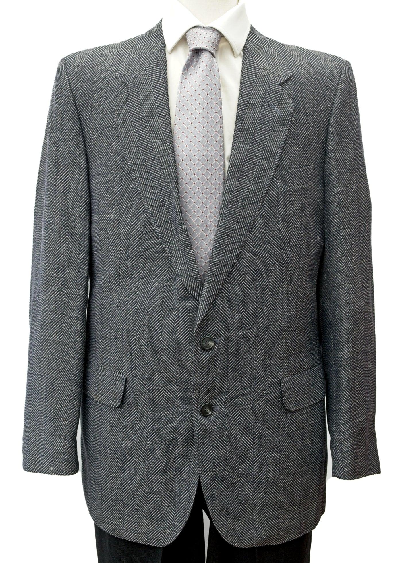 Men's Preloved Blue Grey Herringbone Crombie Jacket Blazer 40" Regular