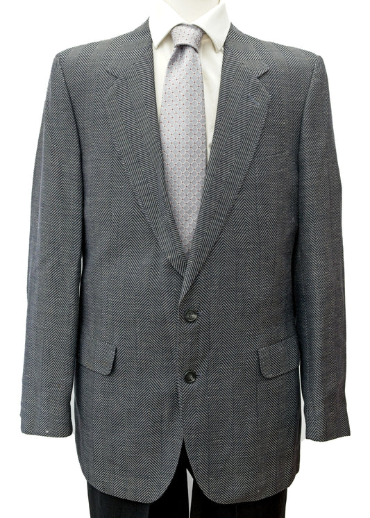 Men's Preloved Blue Grey Herringbone Crombie Jacket Blazer 40" Regular