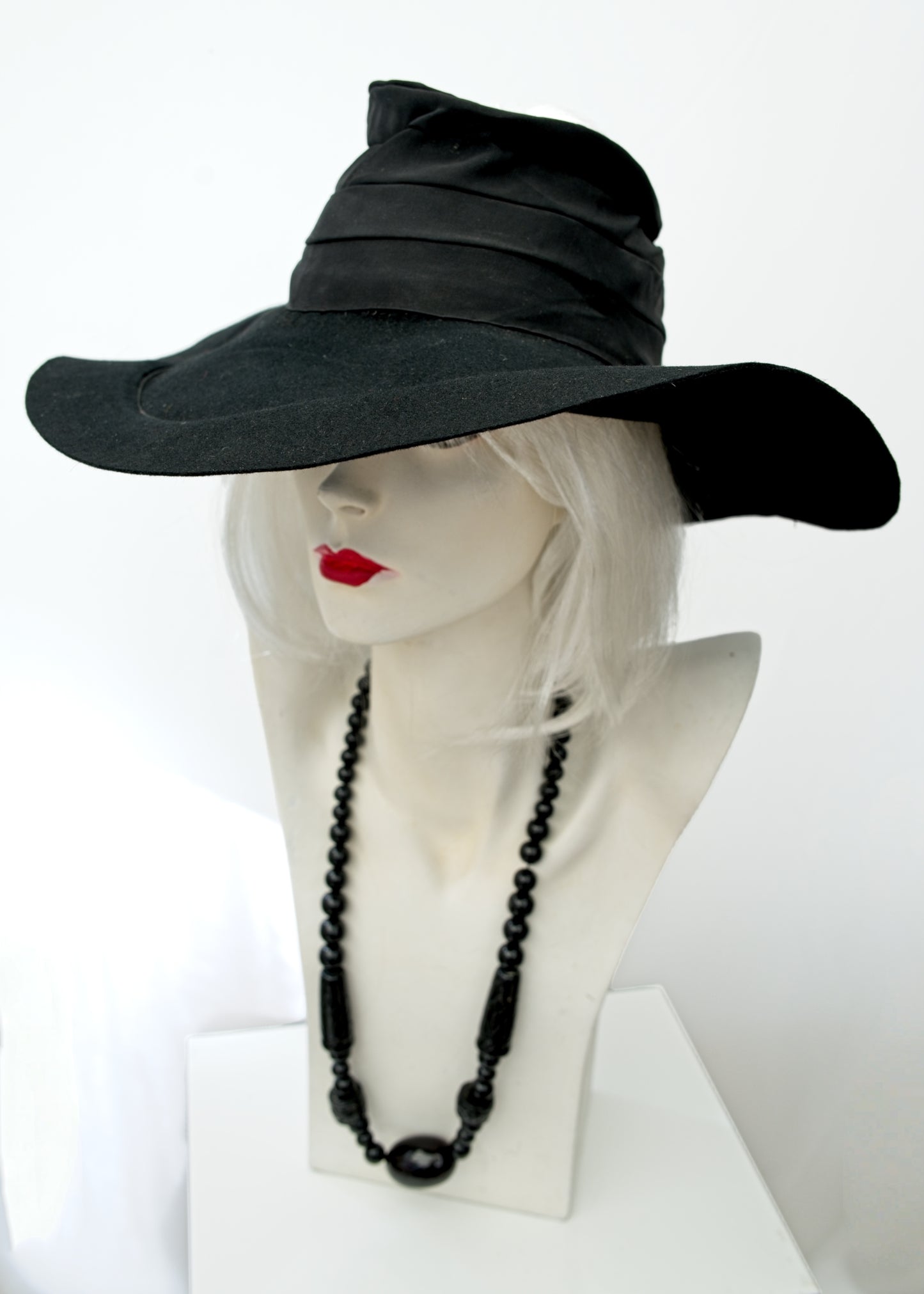 Vintage 40s Witchy Black Crown-Less Halo Hat • Sun Hat • Wide Brim Hat