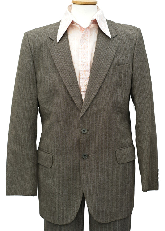 Vintage Brown Striped 2 Piece Worsted Wool Suit by St Michael • 40"