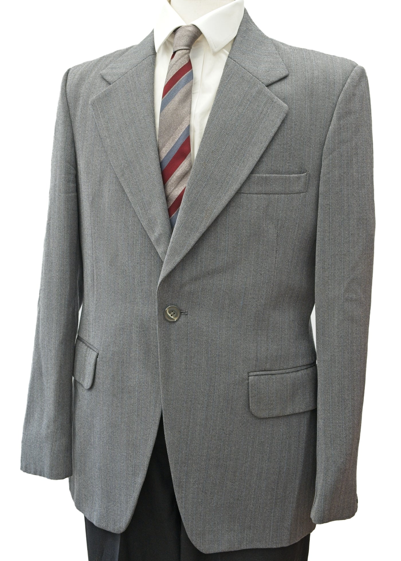 1970s Hardie Amies Hepworths Grey Herringbone Sports Jacket Blazer 40"