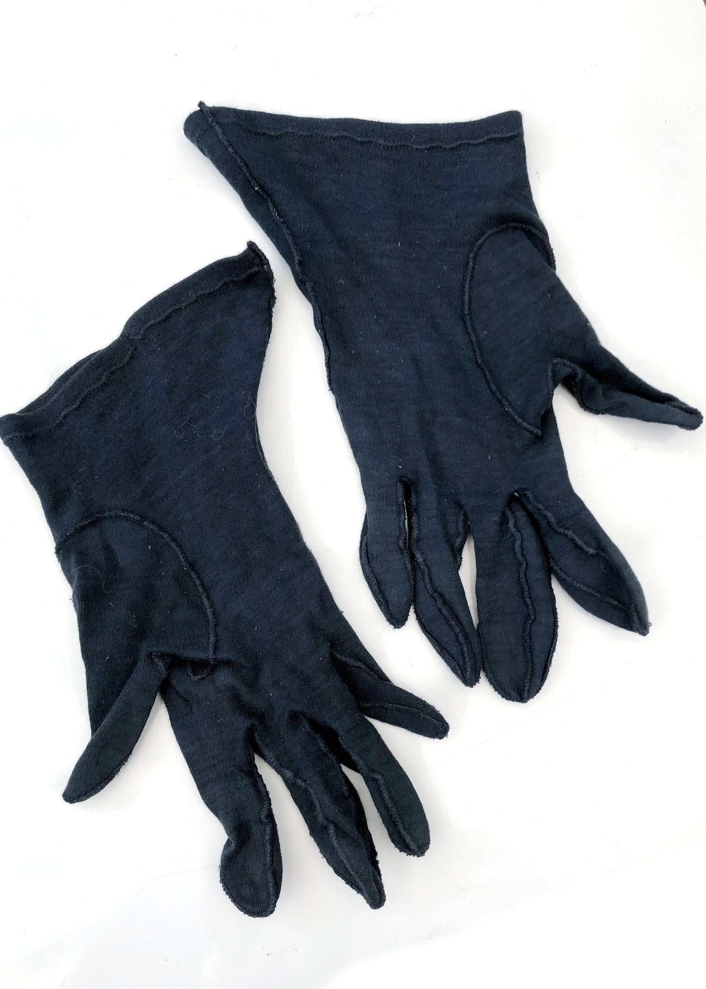 1940s Vintage Navy Blue Cotton Gloves • Flared Gauntlet Wrist