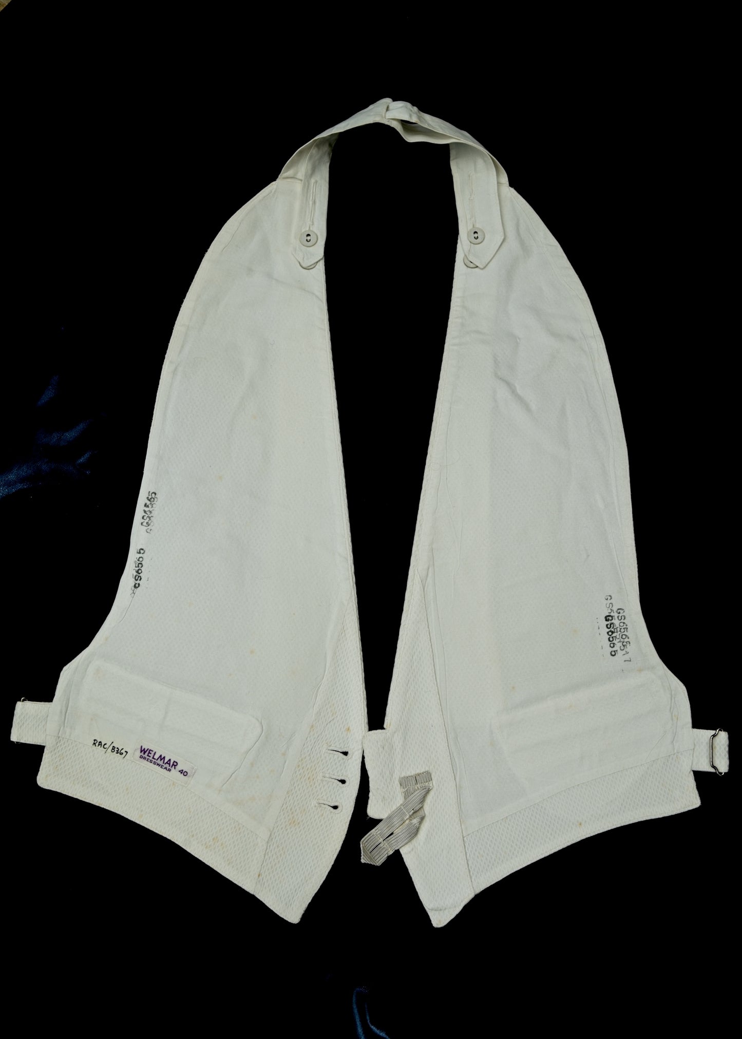 Vintage Welmar Formal White Marcella Backless Waistcoat • 40" • Stained