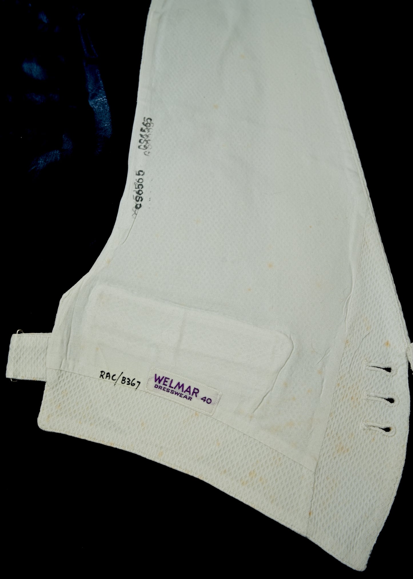 Vintage Welmar Formal White Marcella Backless Waistcoat • 40" • Stained
