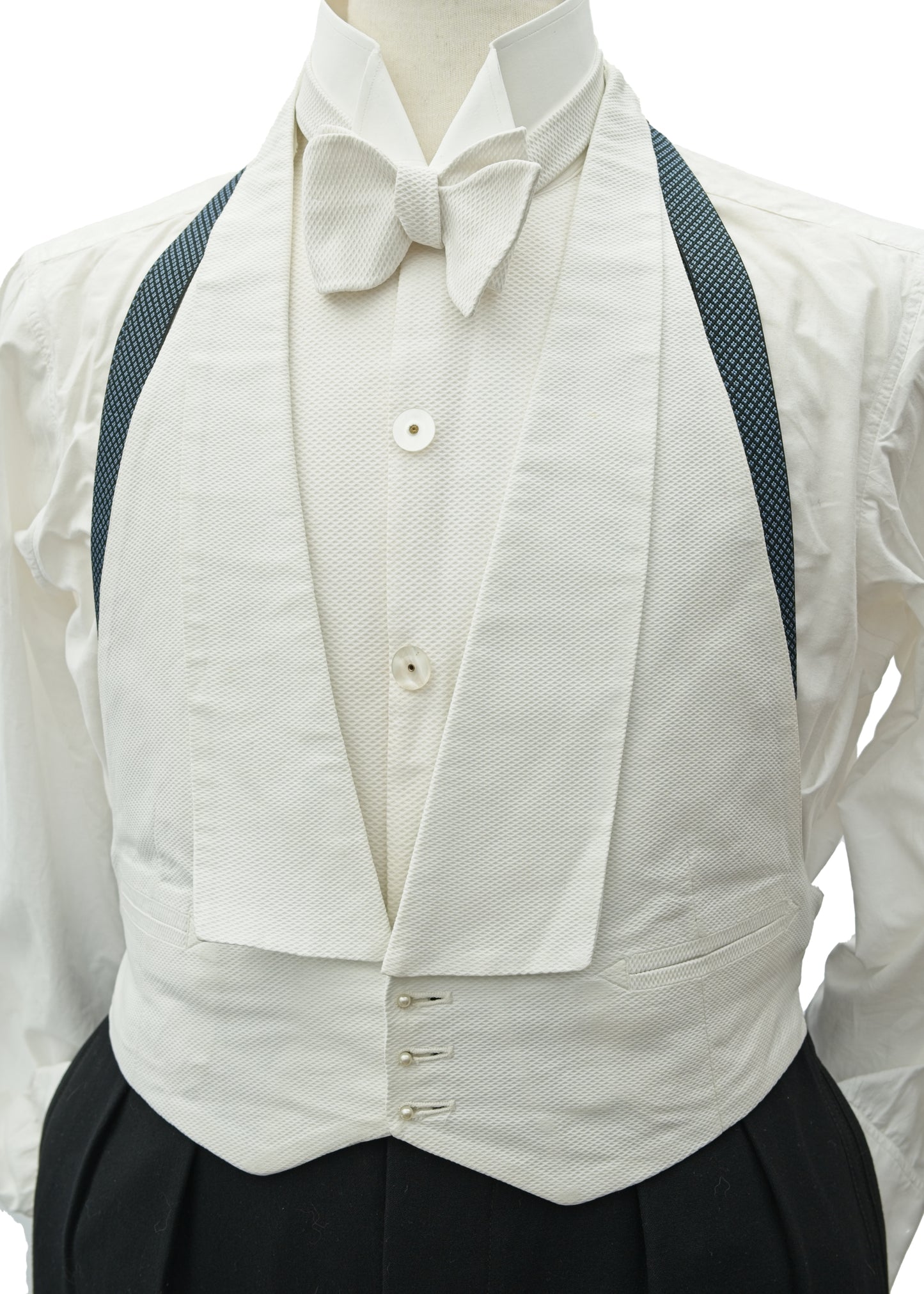 Vintage Welmar Formal White Marcella Backless Waistcoat • 40" Semi Stiff