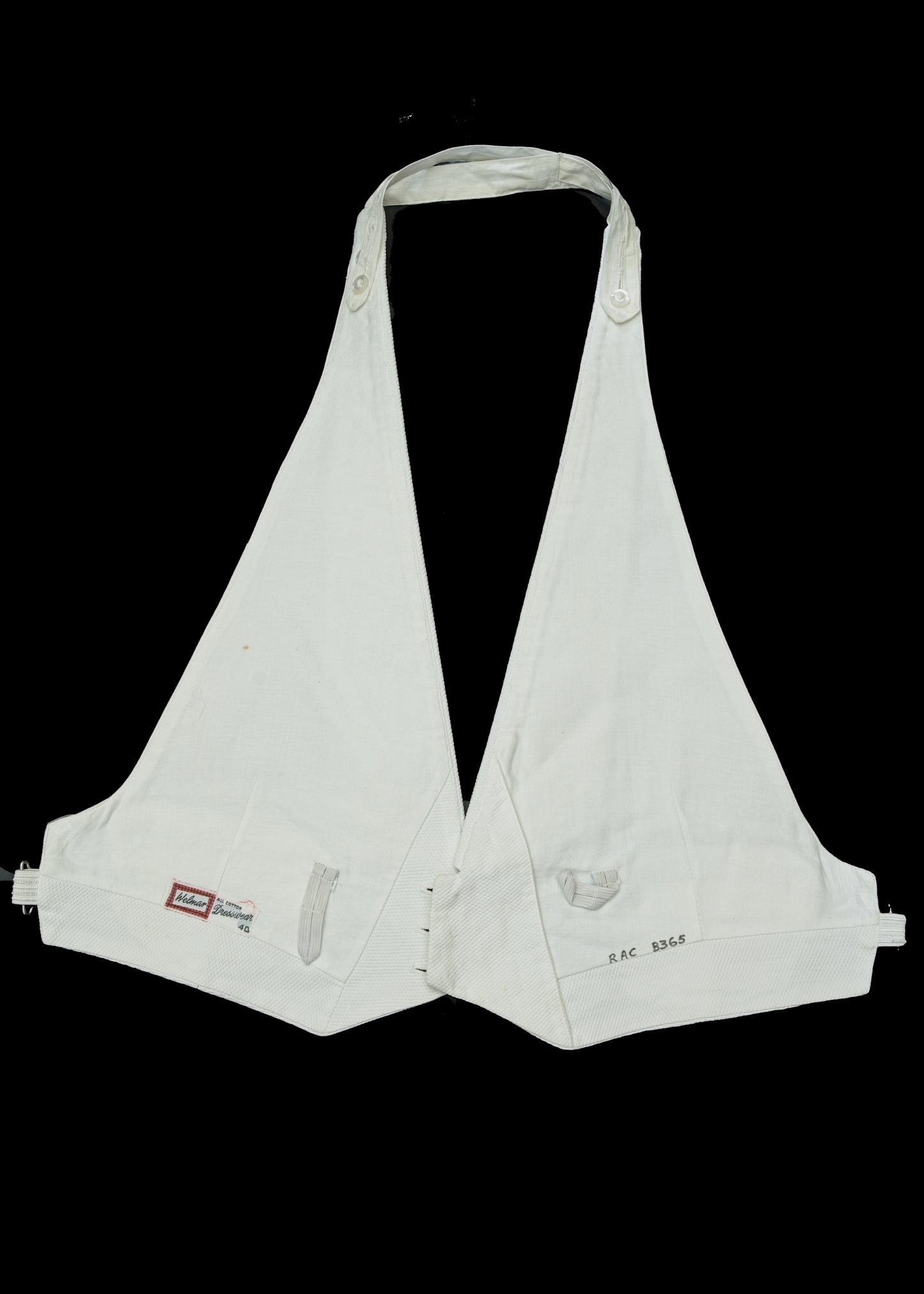 Vintage Welmar Formal White Marcella Backless Waistcoat • 40" Semi Stiff
