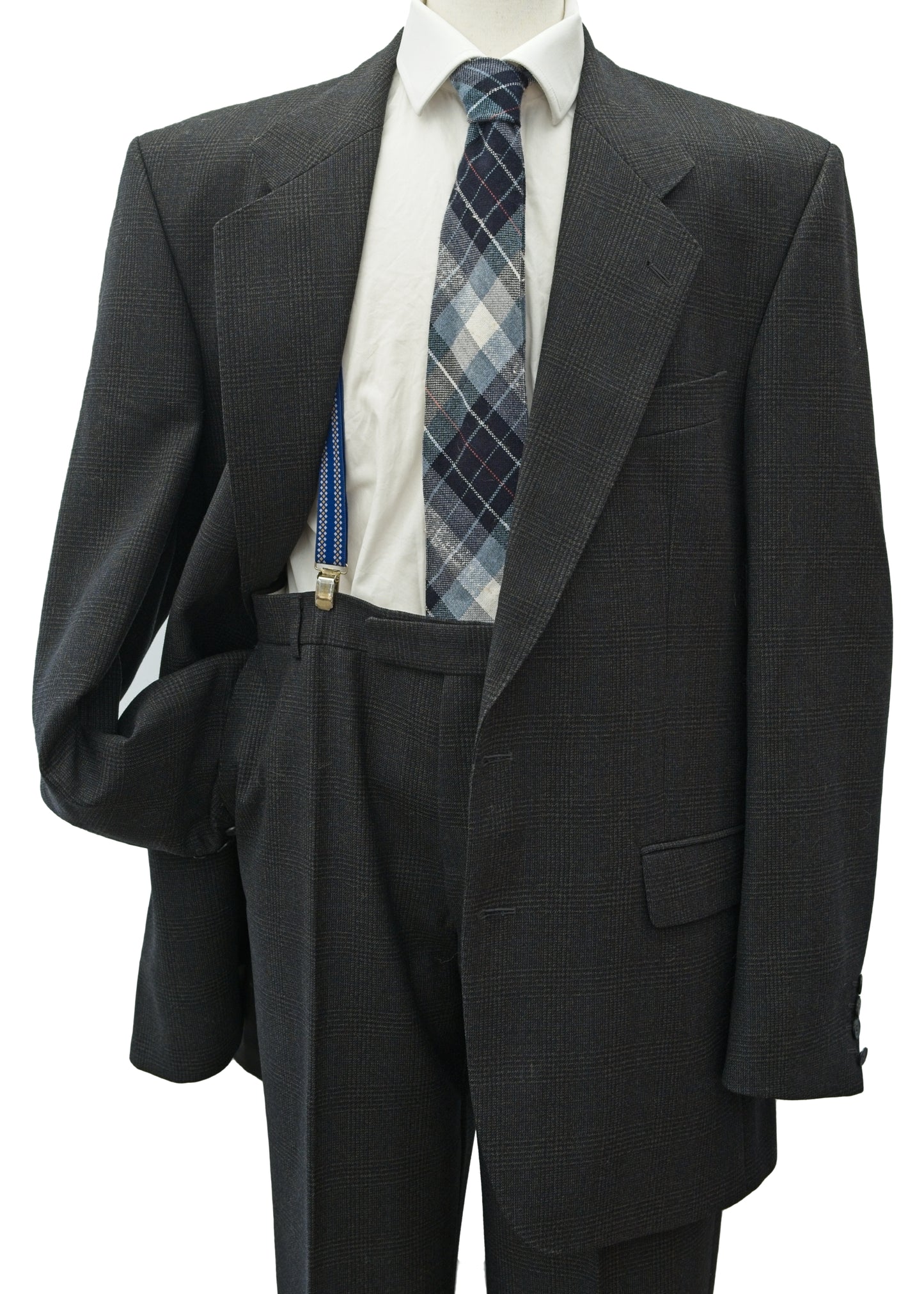 1960s Men's Vintage Charcoal Grey Check Suit 42”L • Centaur