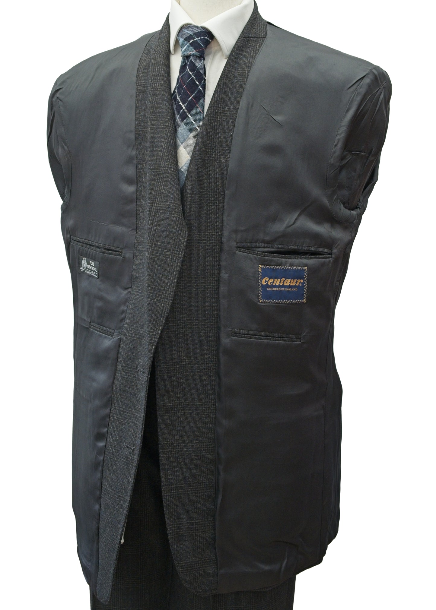 1960s Men's Vintage Charcoal Grey Check Suit 42”L • Centaur