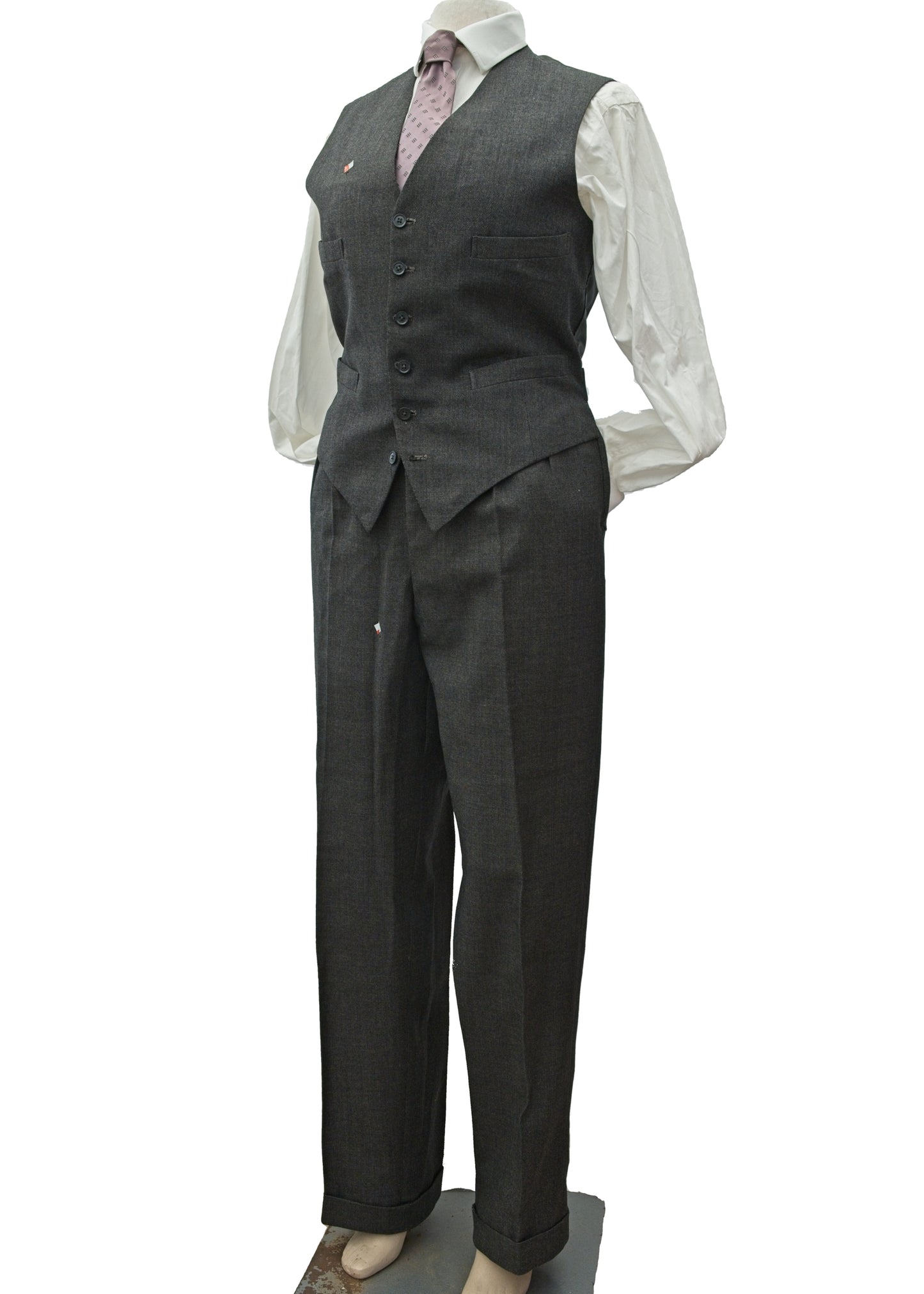 Vintage 1950s Men's Vintage Charcoal 3 Piece Suit 40”L