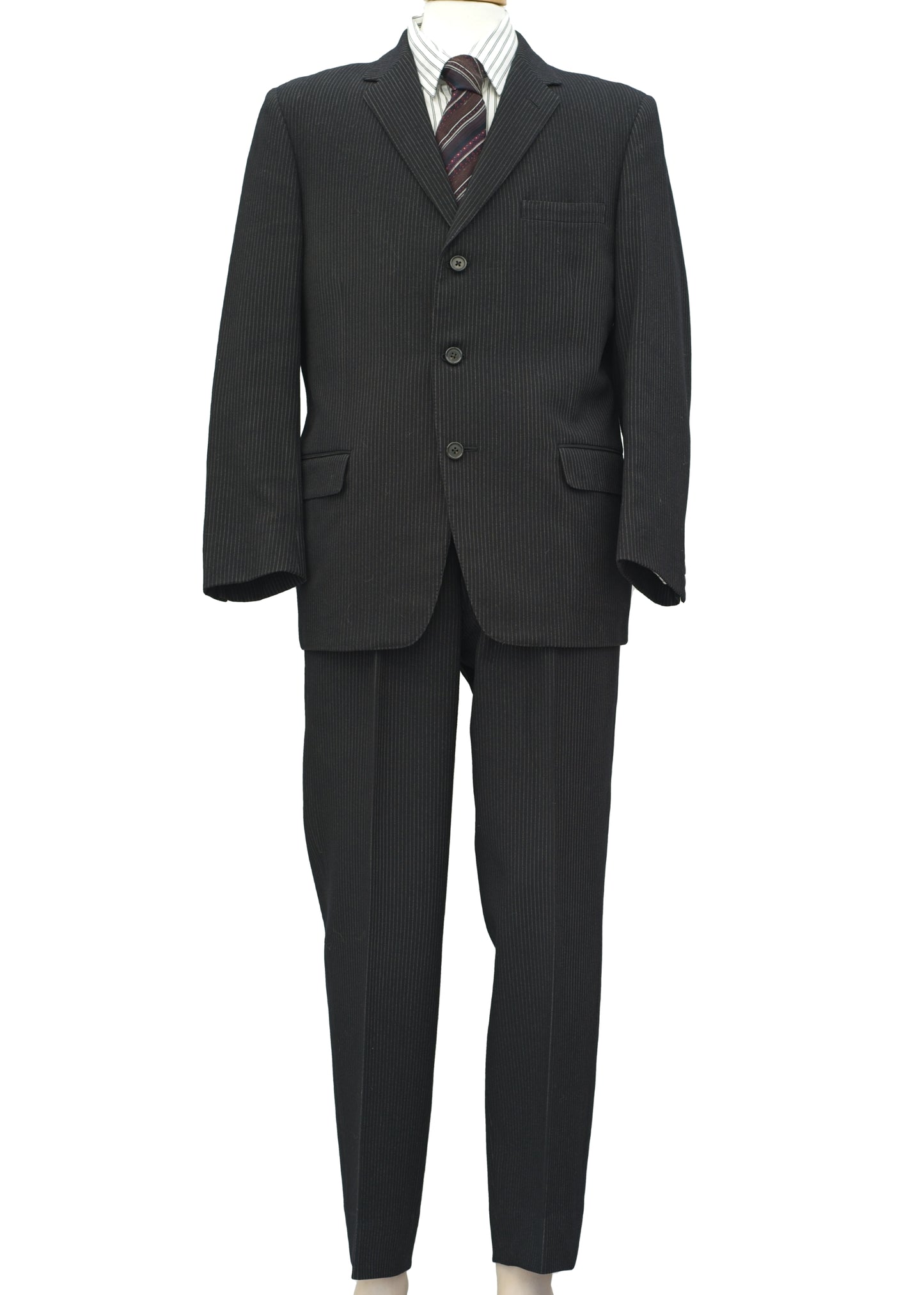 Men's Vintage 60s Black Pinstripe 2 Piece Suit • 40" • Sumrie