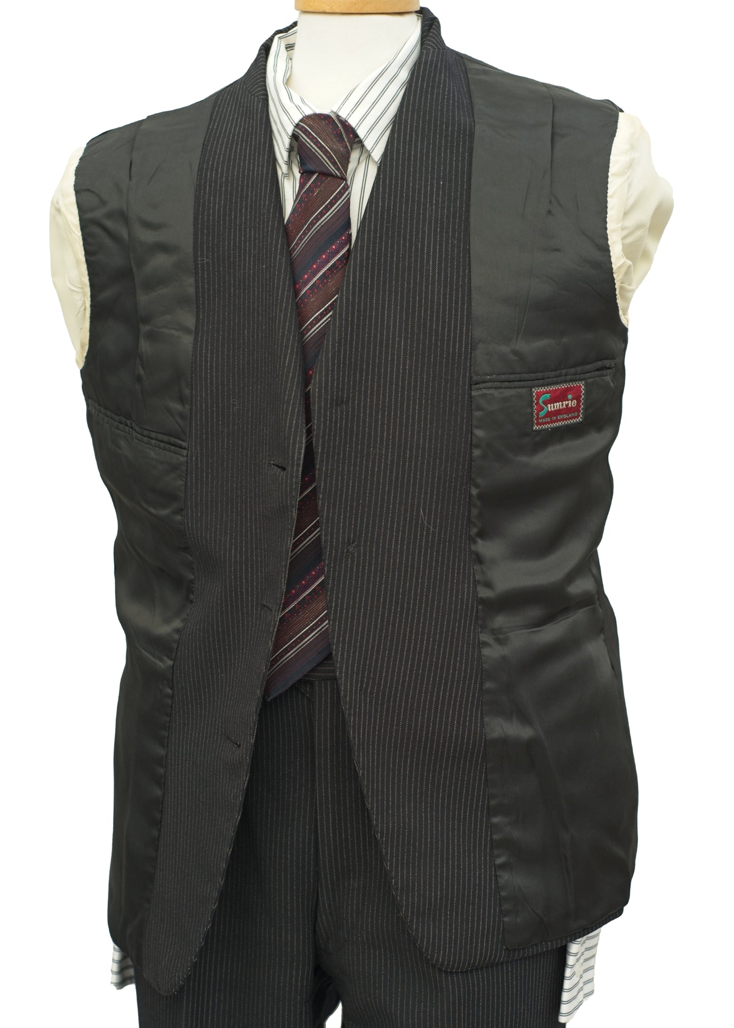 Men's Vintage 60s Black Pinstripe 2 Piece Suit • 40" • Sumrie