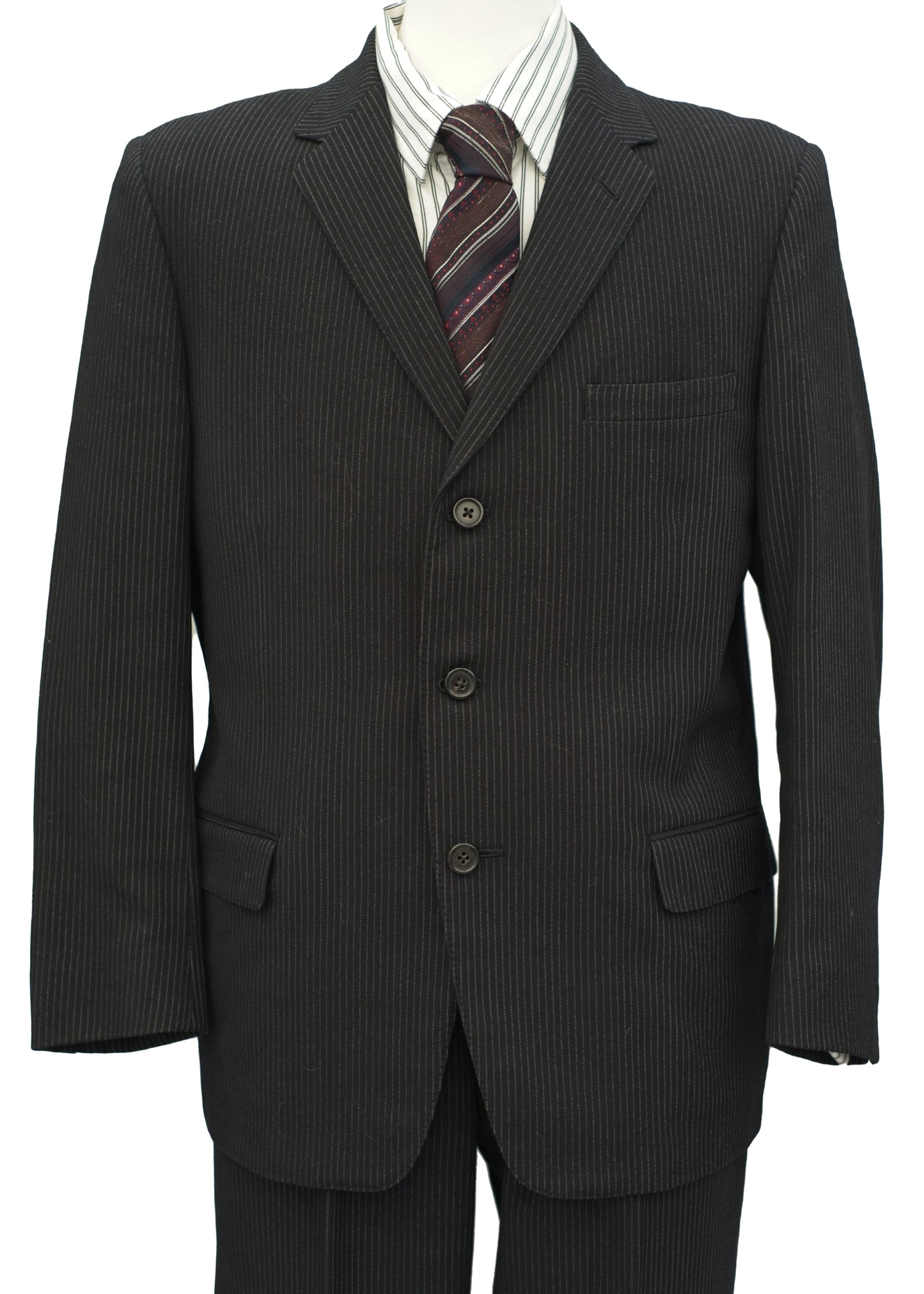 Men's Vintage 60s Black Pinstripe 2 Piece Suit • 40" • Sumrie