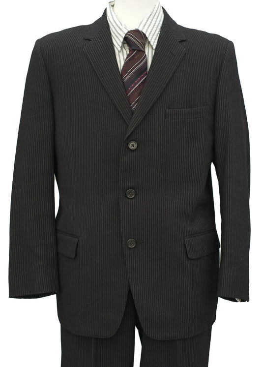Men's Vintage 60s Black Pinstripe 2 Piece Suit • 40" • Sumrie