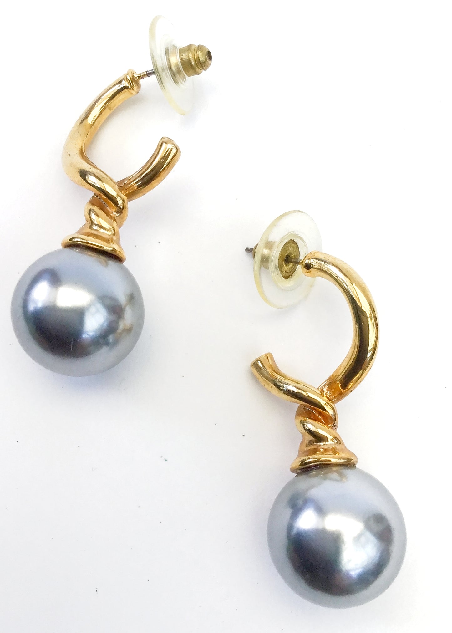 Huge Statement Vintage Faux Grey Pearl Stud Earrings