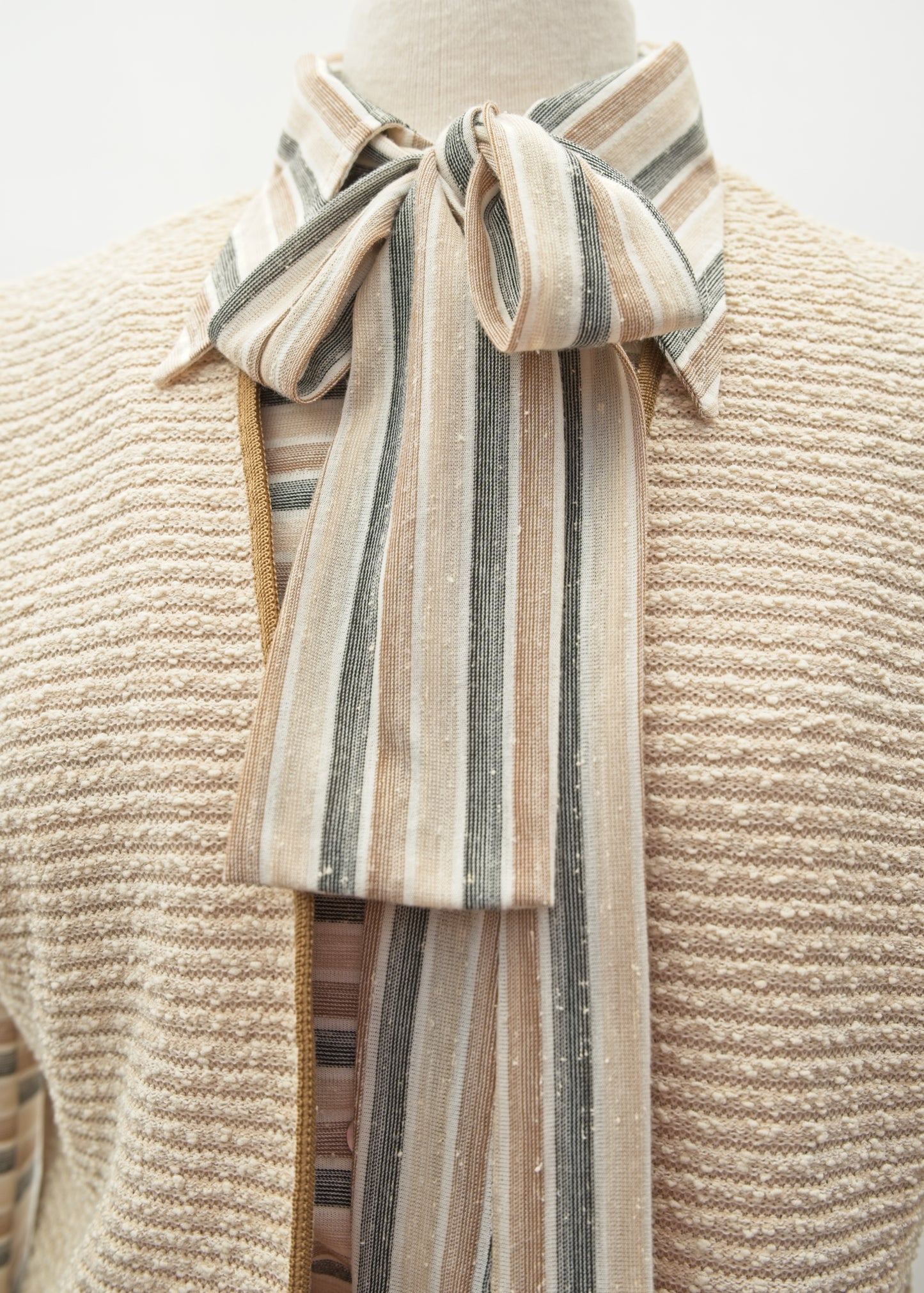 1970s Vintage Beige Grey Striped Skirt Blouse Set • 3 Pieces • 40"