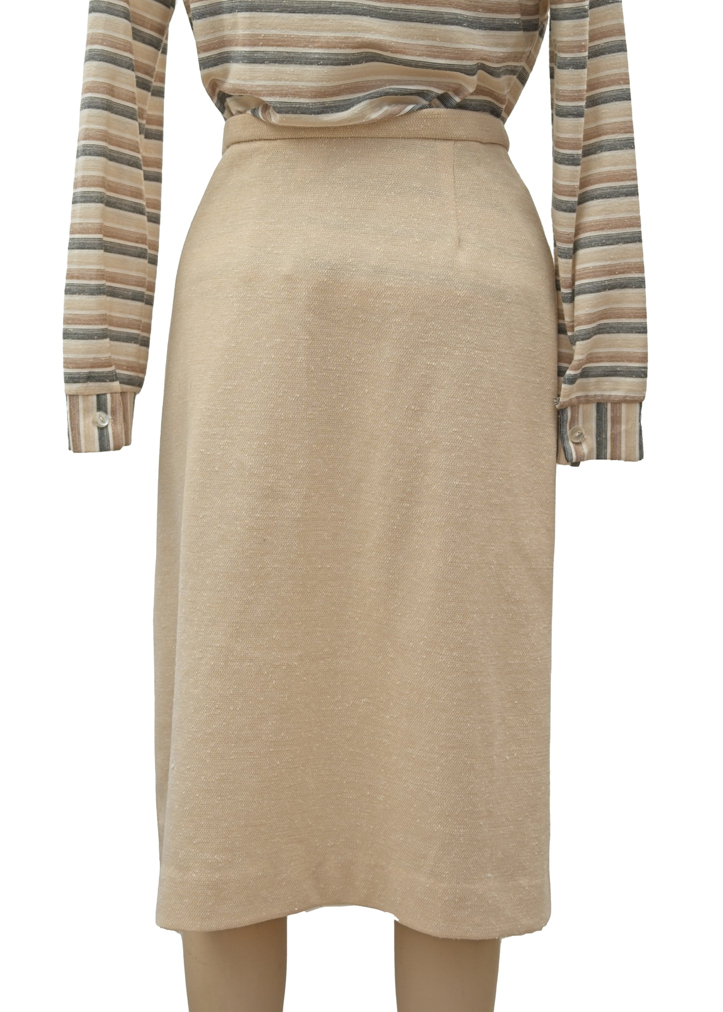 1970s Vintage Beige Grey Striped Skirt Blouse Set • 3 Pieces • 40"