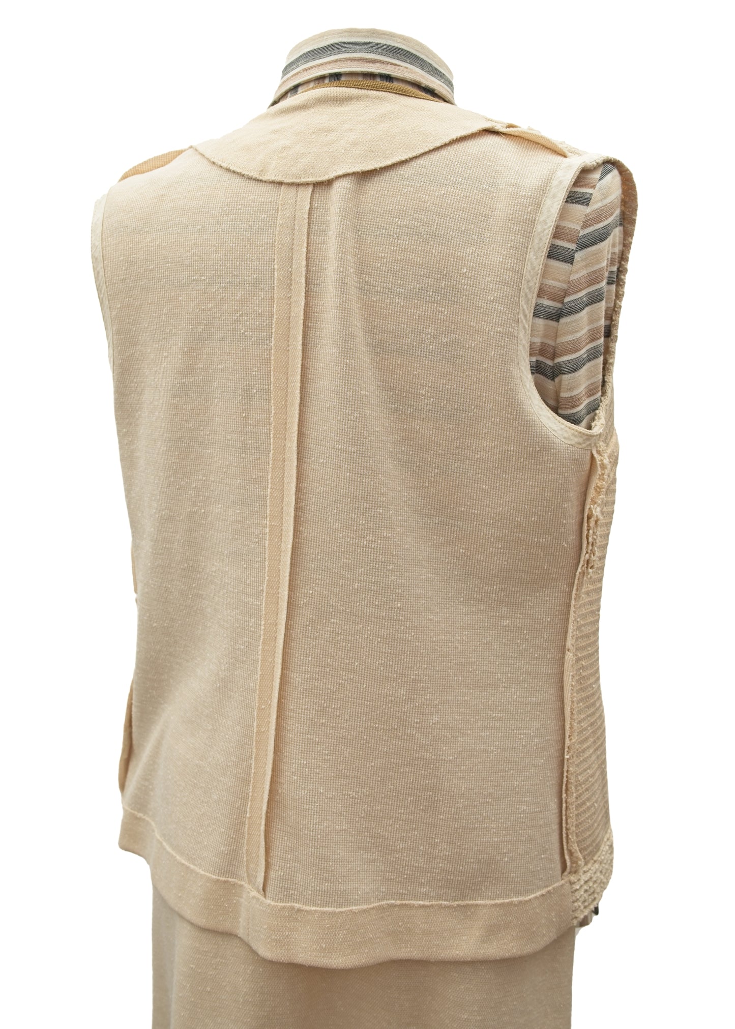 1970s Vintage Beige Grey Striped Skirt Blouse Set • 3 Pieces • 40"