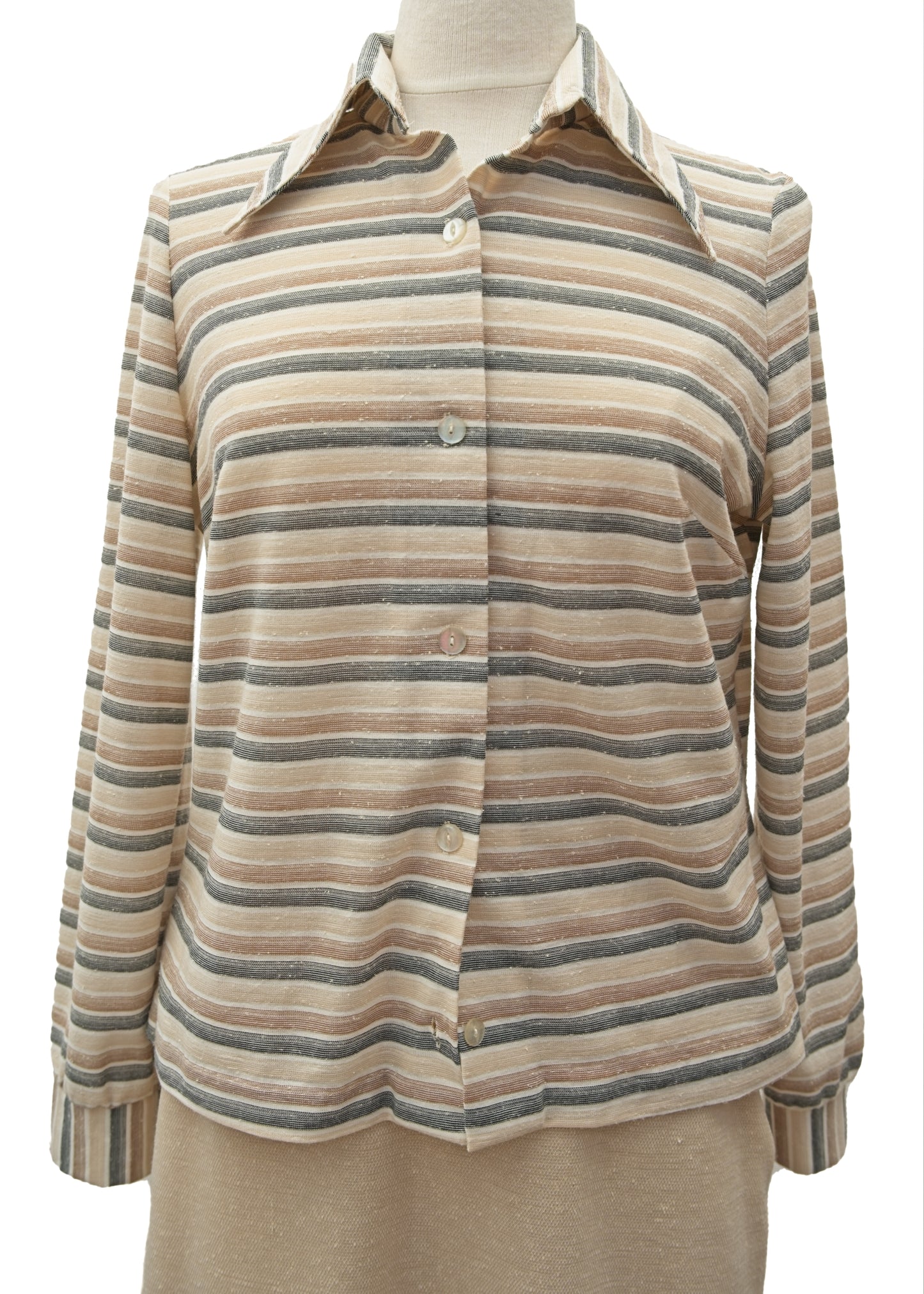70s striped blouse with dagger collar