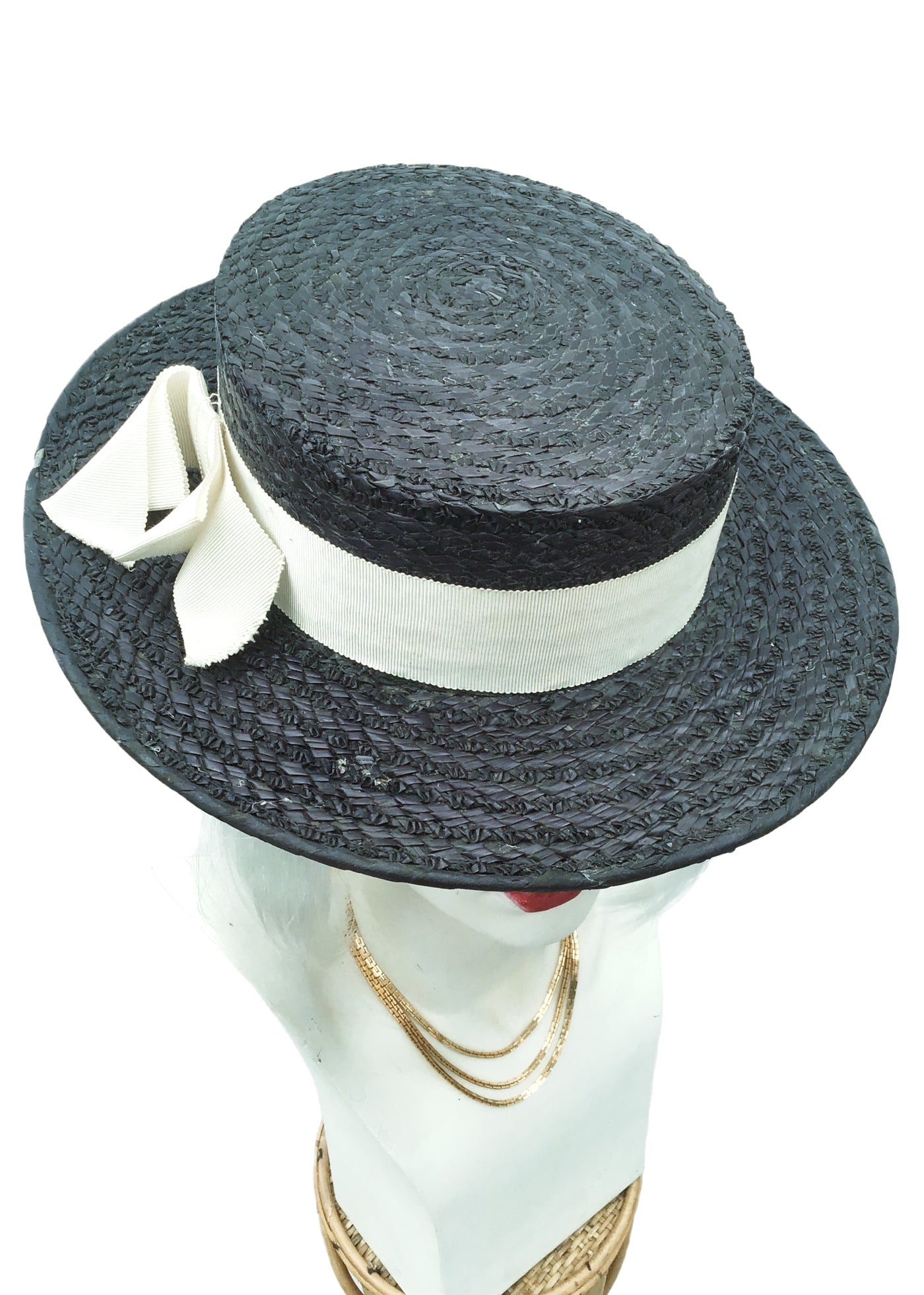 Women's Original Vintage Blue Ridgemont Straw Boater Hat