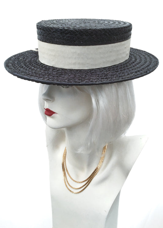 Women's Original Vintage Blue Ridgemont Straw Boater Hat