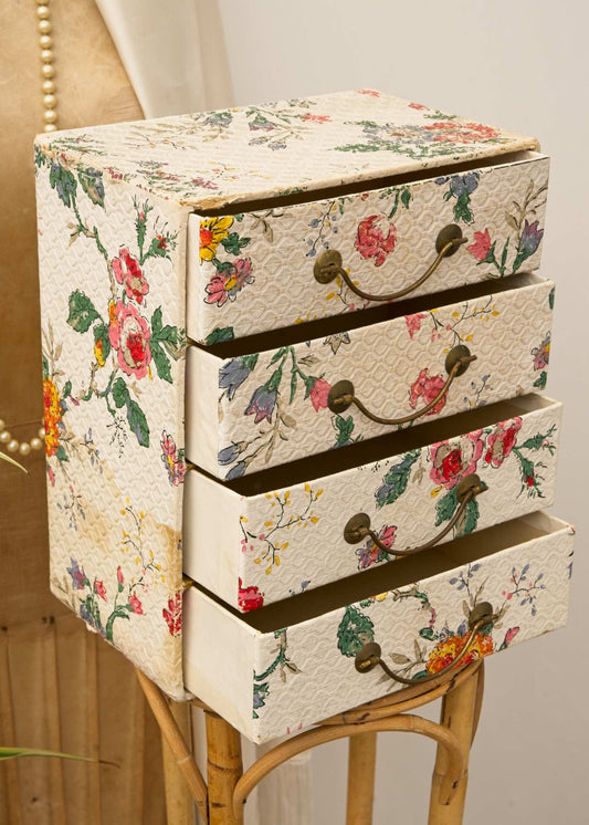Vintage Midcentury Shabby Chic Paper Covered Cardboard Drawers
