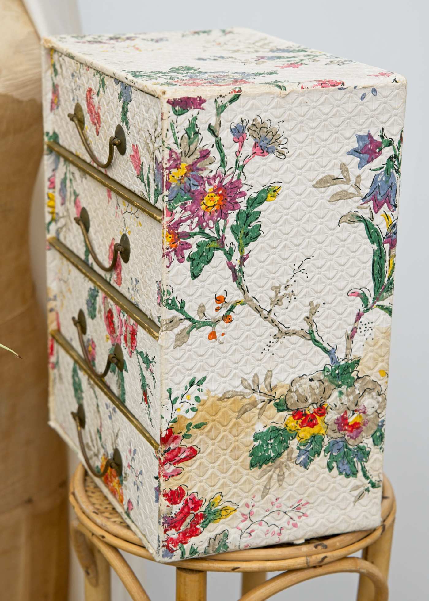 Vintage Midcentury Shabby Chic Paper Covered Cardboard Drawers