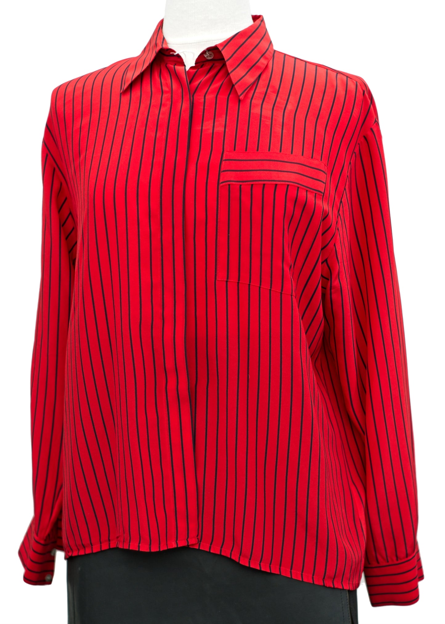 Vintage Jaeger Red Pinstripe Silk Blouse • 36"