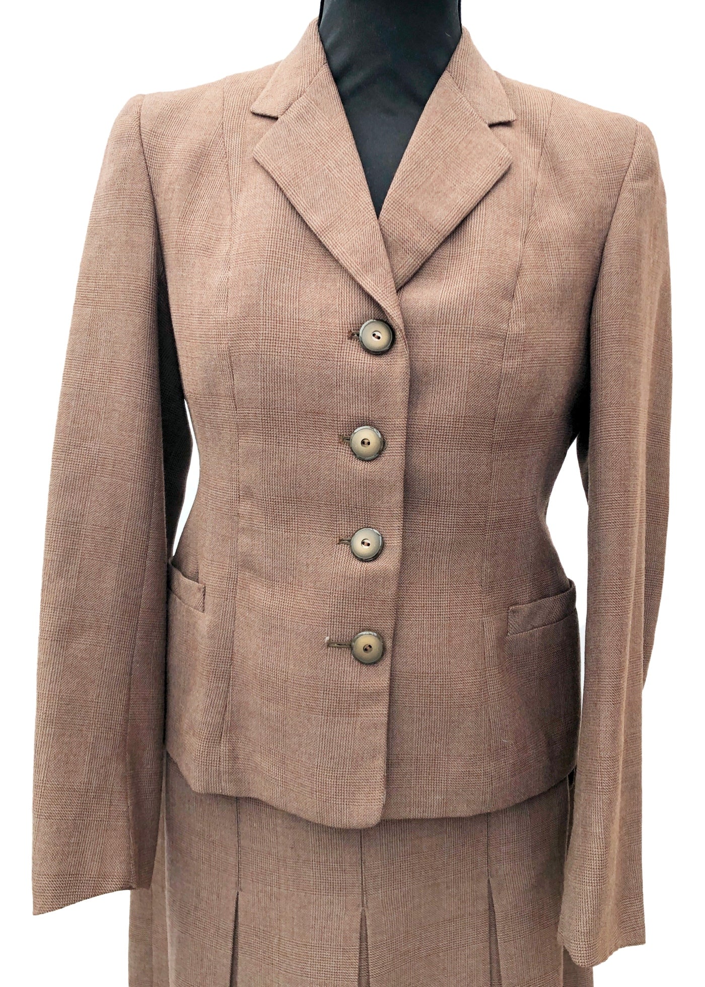 Women's 50s Vintage Brown Check Tailored Skirt Suit • John Collier