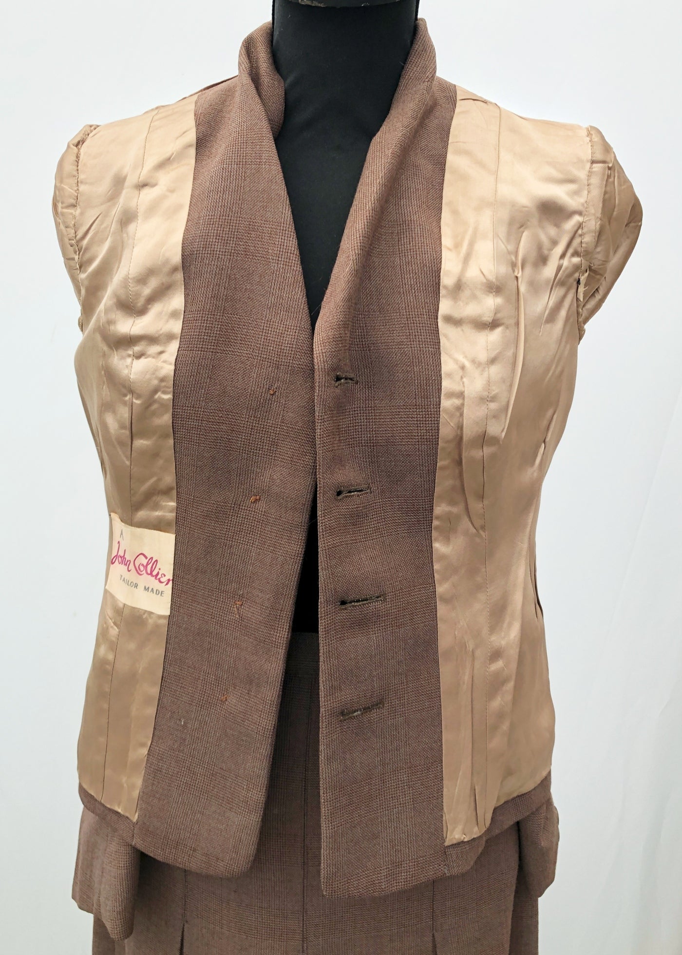 Women's 50s Vintage Brown Check Tailored Skirt Suit • John Collier