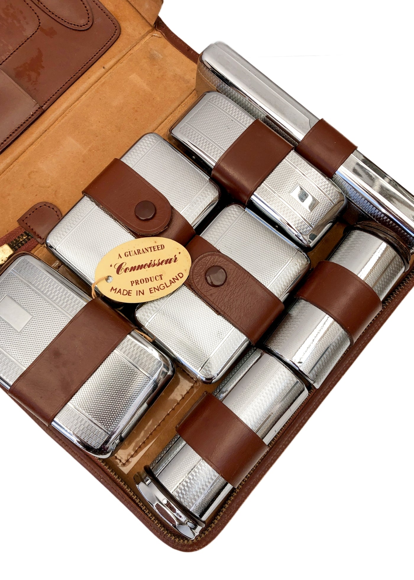 Men's Vintage 50s Connoisseur 7 Piece Travel Grooming Kit • Brown Leather