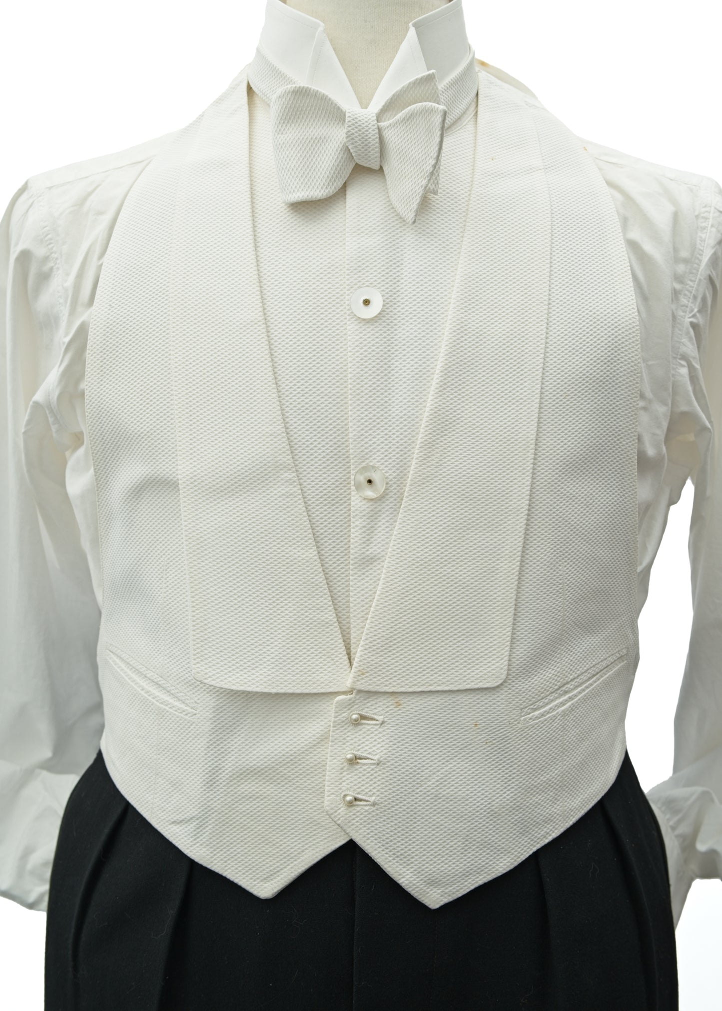 Vintage Welmar White Marcella Backless Waistcoat • 40" • Adjustable Collar