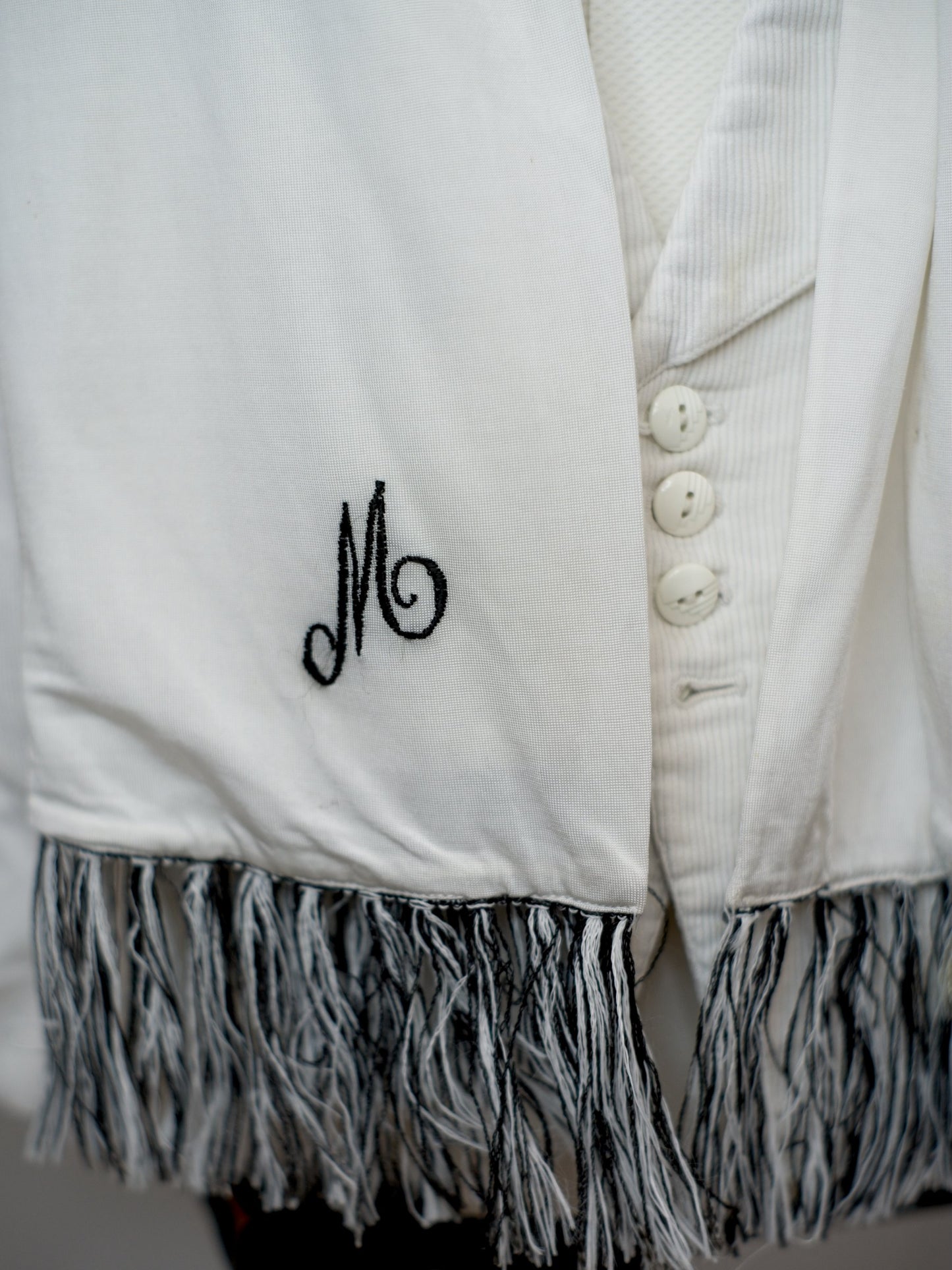 Men's Vintage 1960s White Rayon Knit Evening Scarf • Monogram 'M'