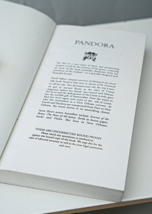 Pandora • Anne Rice • Uncorrected Proof • RARE