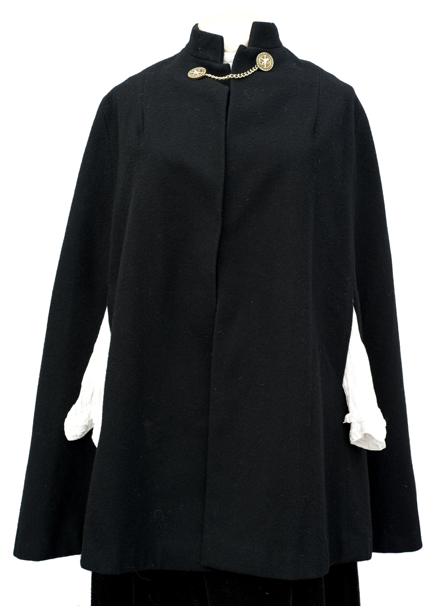 Vintage 60s Black Wool Cloak • Cape • Chain Closure