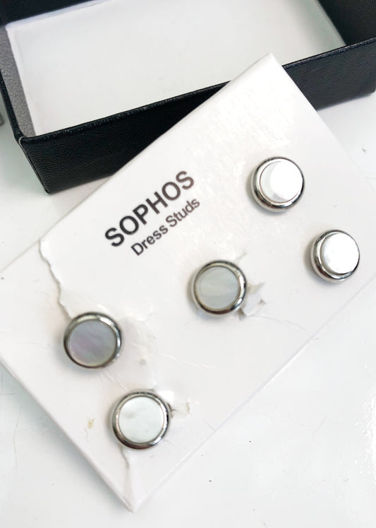 Men's Sophos Mother of Pearl Shirt Studs • 5 Black Tie Studs