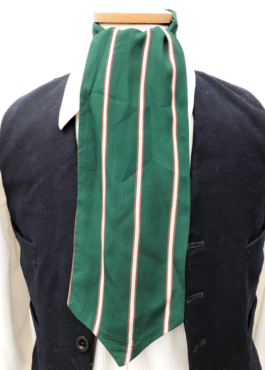 Vintage 50s Tootal Rayon Cravat • Striped Green, White and Red
