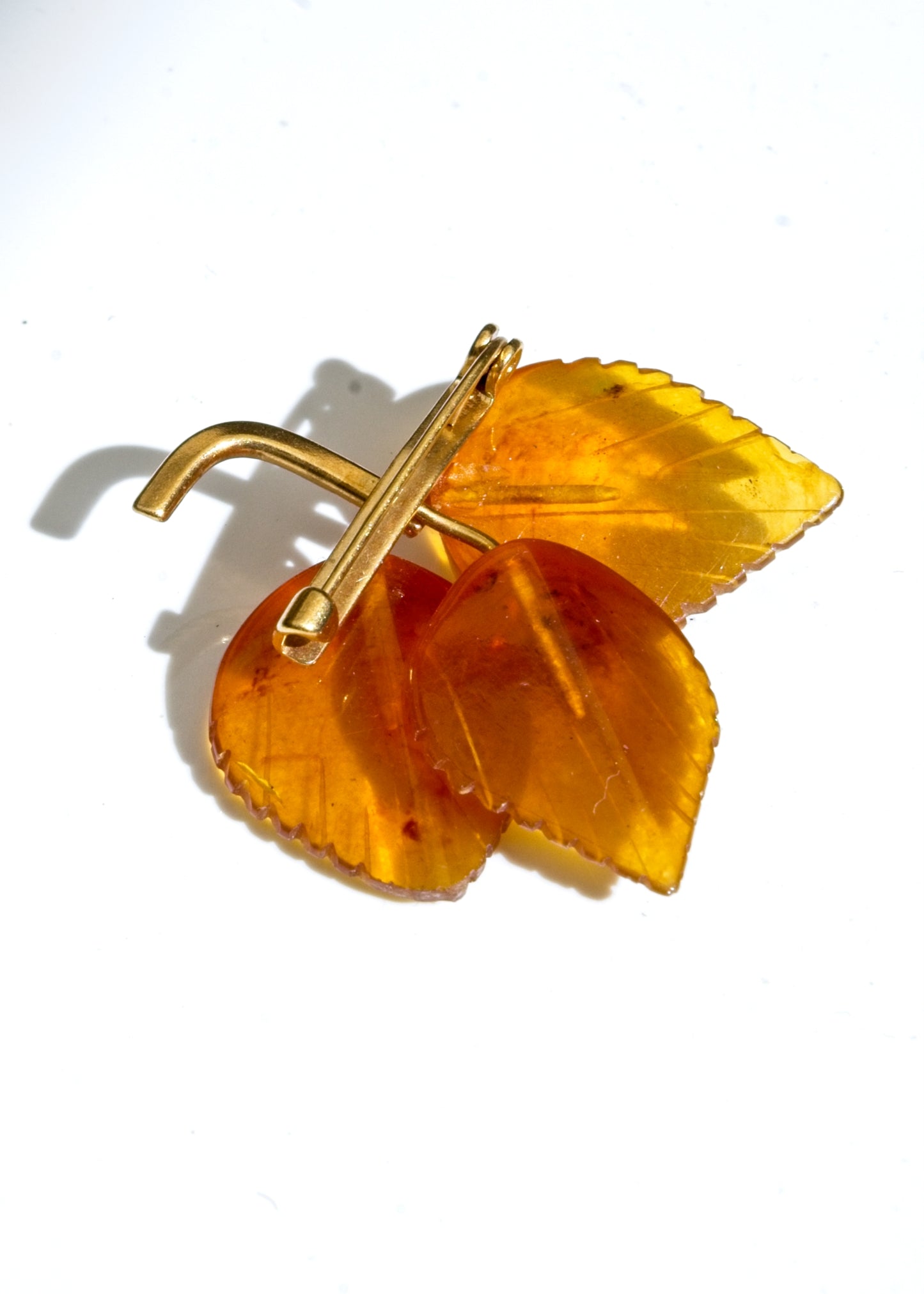 Vintage Baltic Amber Leaves Brooch