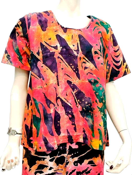 1980s Multicoloured African Batik Print Cotton Summer Top