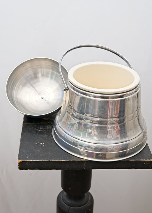 Vintage Deco Aluminium Ice Bucket • Dairy Food Picnic Cooler with Ceramic Inner Pot