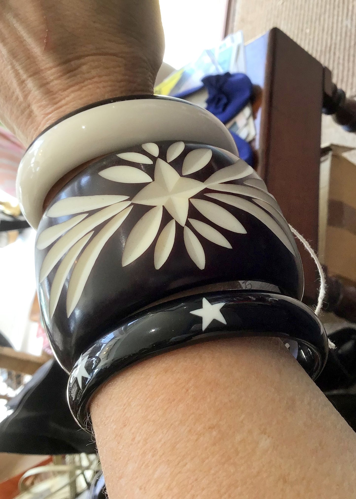 Black With White Stars Spacer Bangle Bracelet