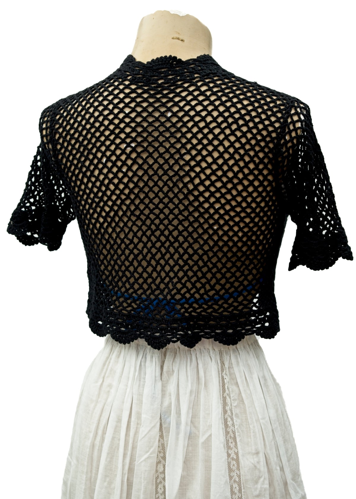 Vintage Black Crochet Short Sleeve Bolero