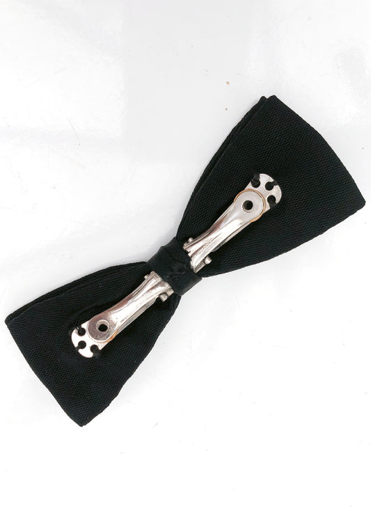 Men's Vintage 30s Black Faille Clip On Bow Tie • England Made