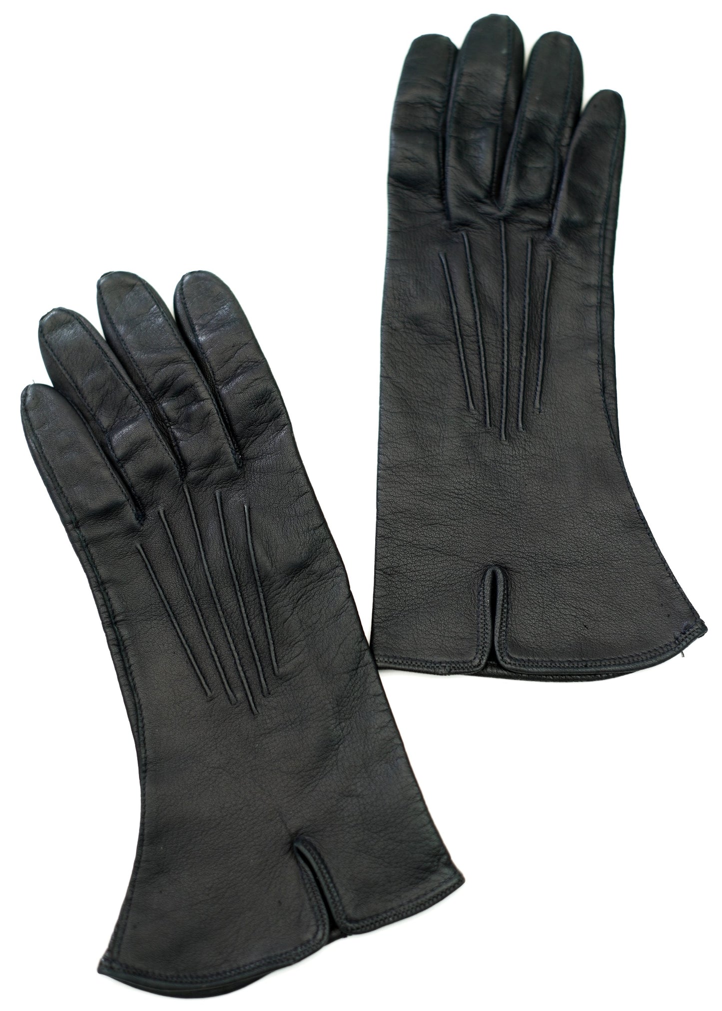 Vintage Black Leather Gloves • Wrist Length